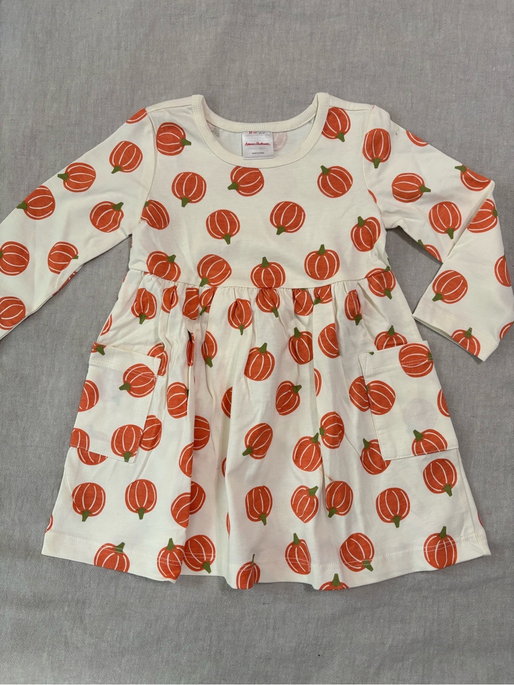 Hanna Andersson Cream Dress with Orange Pumpkin Print. NWOT